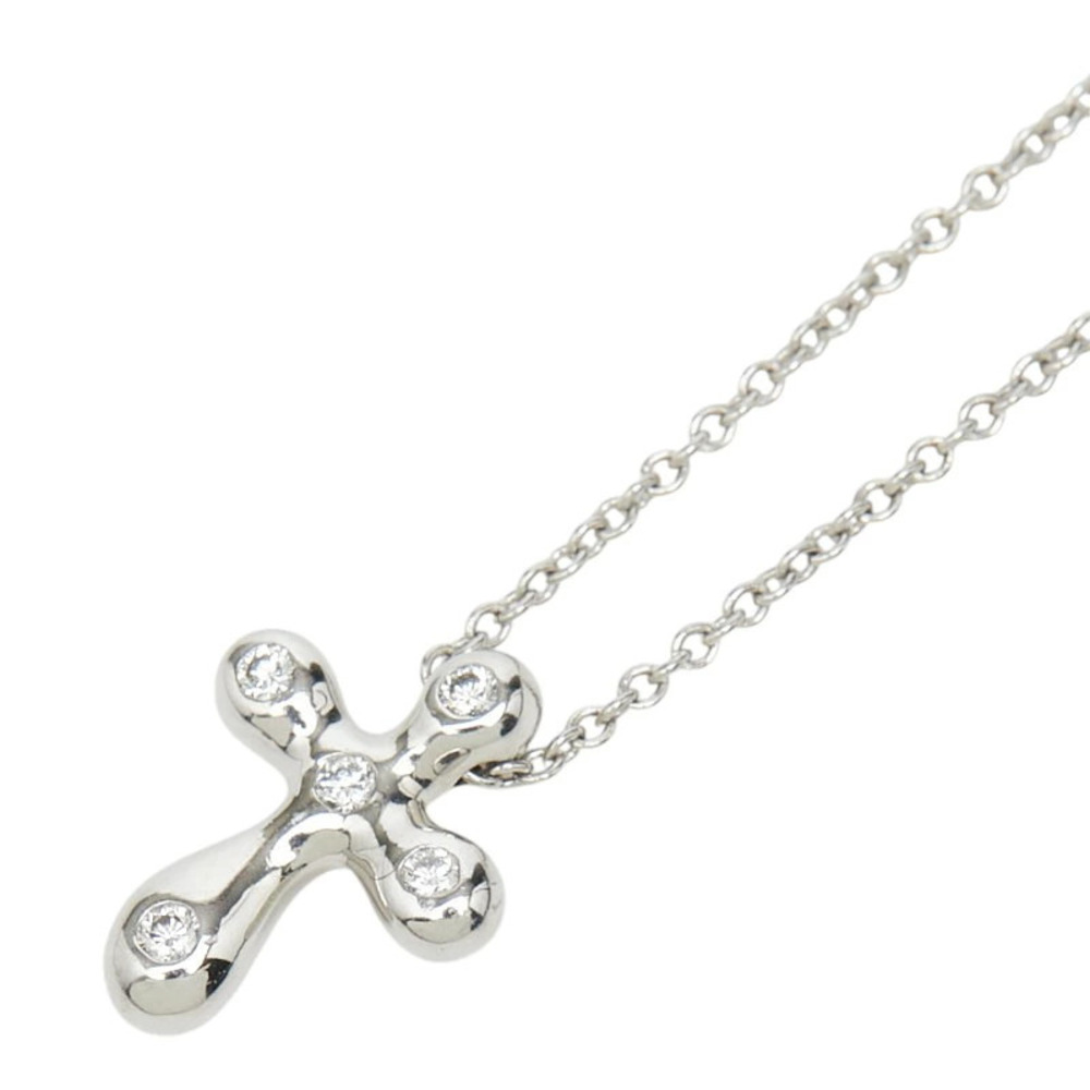 Tiffany Co Elsa Peretti Cross Pendant Necklace Platinum Diamond Sterling Silver